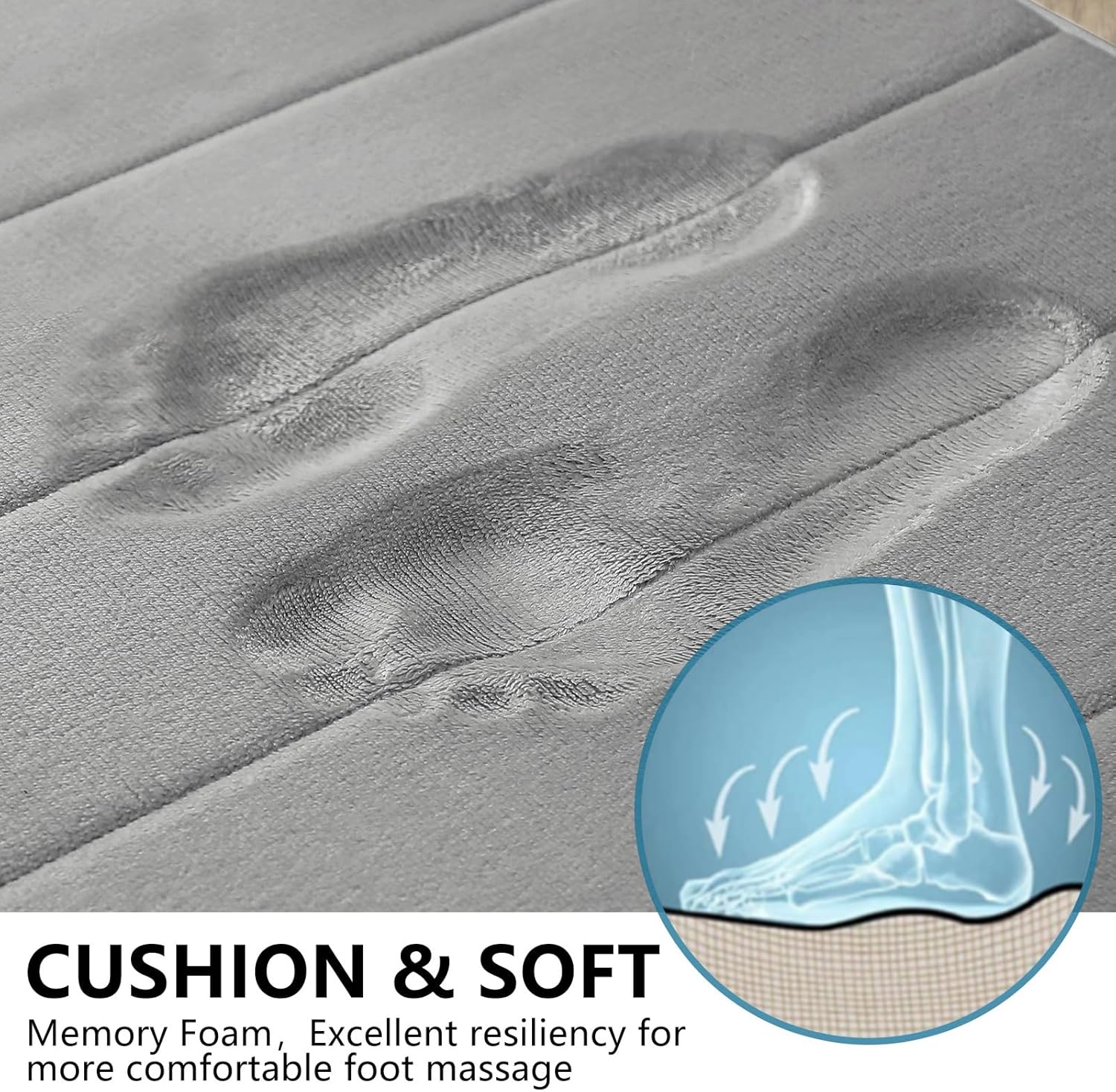 BYSURE Bathroom Rugs Sets 2 Piece, Memory Foam Non Slip Extra Soft Absorbent Machine Washable Toilet Bath Mats (Grey, 20x32+U-Shaped 20x24)