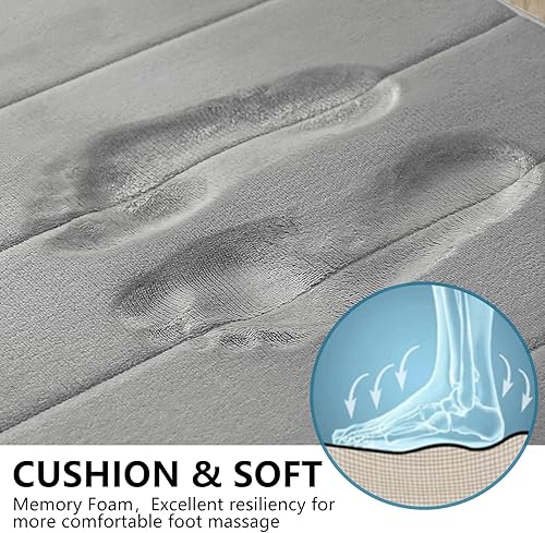 Miniatura 5 de BYSURE Juego de 2 tapetes de baño de espuma viscoelástica de terciopelo antideslizantes y lavables (20 x 32 pulgadas + forma de U de 20 x 24