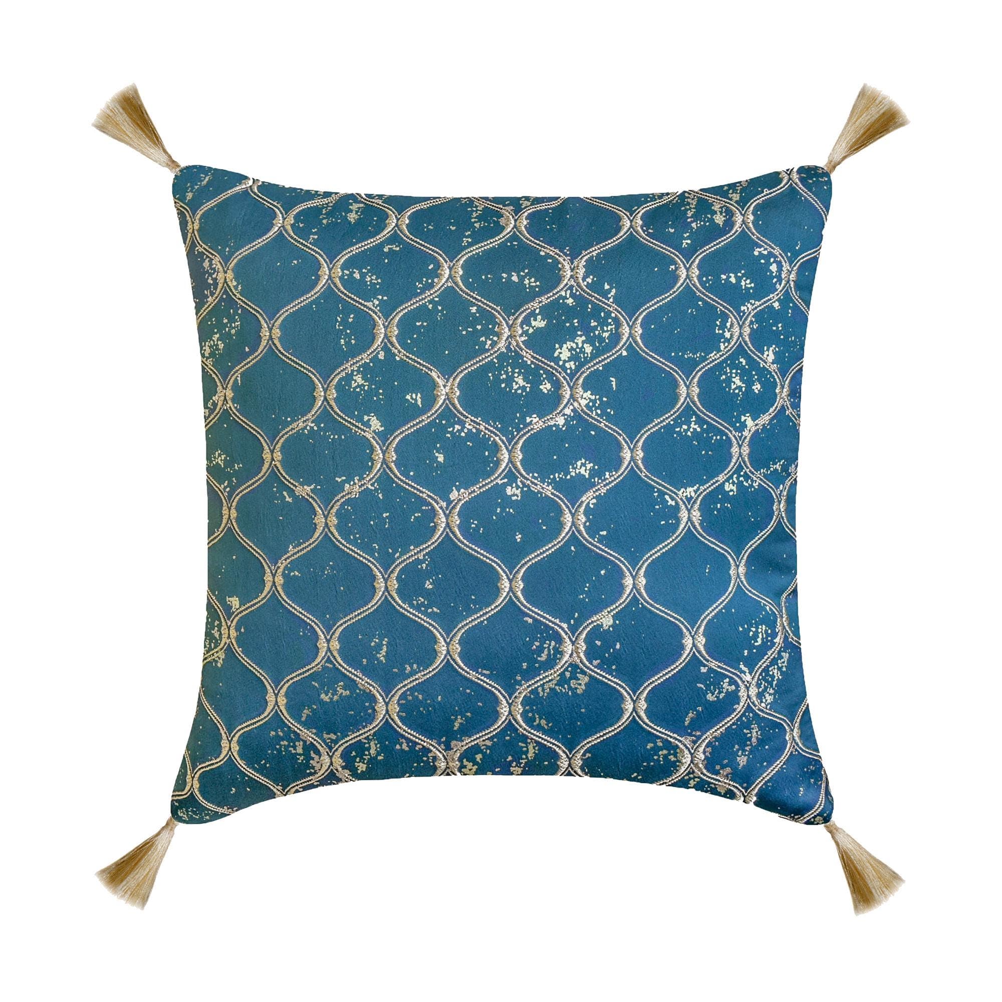 The HomeCentric Pack of 2 Decorative Toss Cushion Cover Blue 55x55 cm Jacquard Foil, Embroidery, Jacquard, Geoemtric, Trellis, Tassels Pillows Cover, Geometric Contemporary Style - Trellis Shimmer — image 1