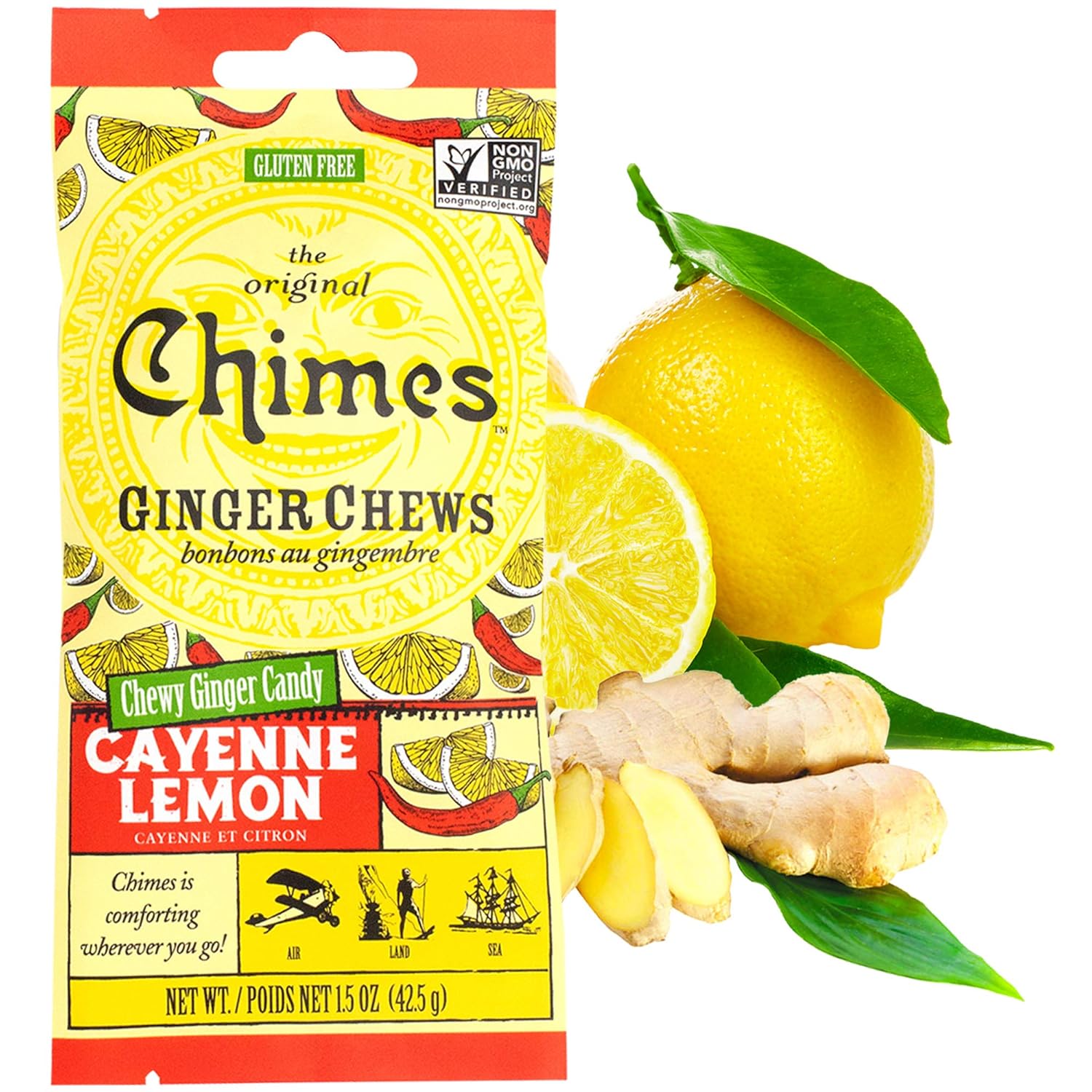 Chimes Cayenne Lemon Ginger Chews, Cayenne Lemon, 1.5 Ounce (Pack of 12) Grocery