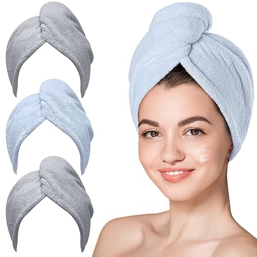 Hicober - Toalla de pelo de microfibra, paquete de 3 turbantes para cabello mojado, toallas de secado para cabello rizado, para mujeres y mujeres