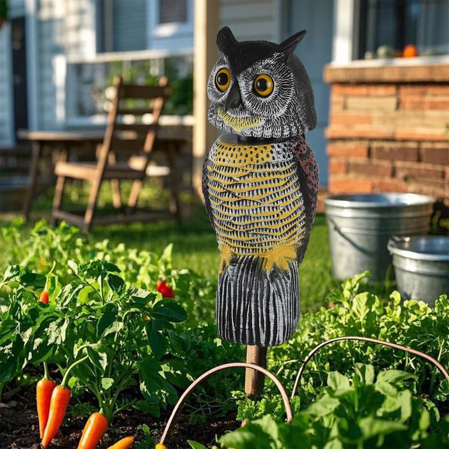 Glintoper Plastic Fake Owl Wagging Head Outdoor Statues 16.5 inch, Bird Scarecrow Horned Decoy, Bird Deterrents Scary Birds Away, Nature Enemy Pest Repellent for Outdoor Garden Yard Protectors - Image 7