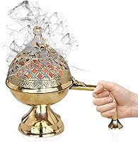 Vista 2 de Pure Source India Dhoop Dani de latón Soporte para Bakhoor Quemador Loban Soporte para incienso, 8 pulgadas (21.16 oz)