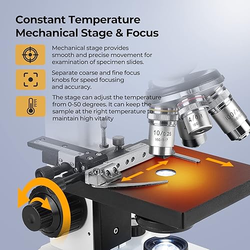 Miniatura 2 de Constant Temperature Vabiooth Lab Trinocular Compound Microscope 40X-2500X Magnification with 7" Monitor 5MP E-Eyepiece,Adjustable Thermostat