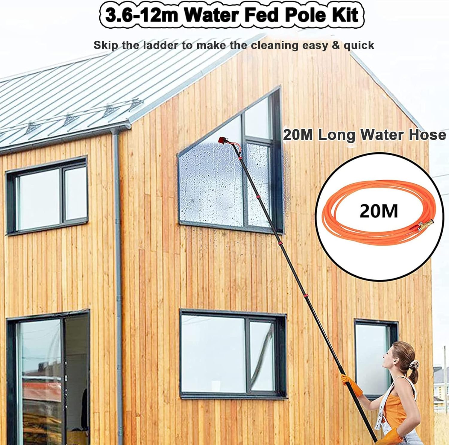 Solar Panel Cleaning Kit - Extendable Window Cleaning Equipment 12-39ft Telescopic Pole for Efficient Outdoor Cleaning of Windows & Photovoltaic Panels - Multi-Use Water Solution