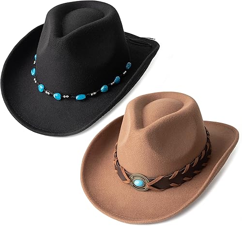 Gossifan Sombrero de vaquero occidental de fieltro de ala ancha para mujer y hombre Fedora para mujer y hombre