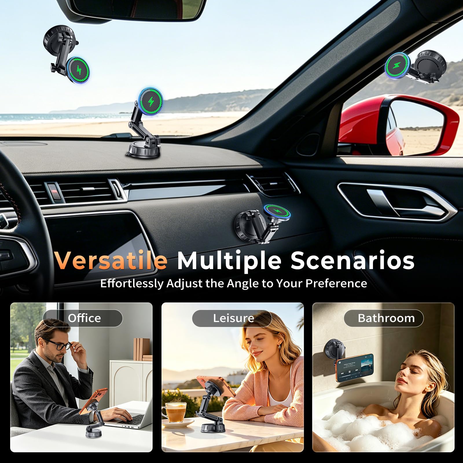 SNGOAM Supporto magnetico per auto MagSafe, supporto magnetico per telefono per il cruscotto o il parabrezza, caricatore magnetico regolabile wireless per auto, ricarica rapida, supporto per telefono