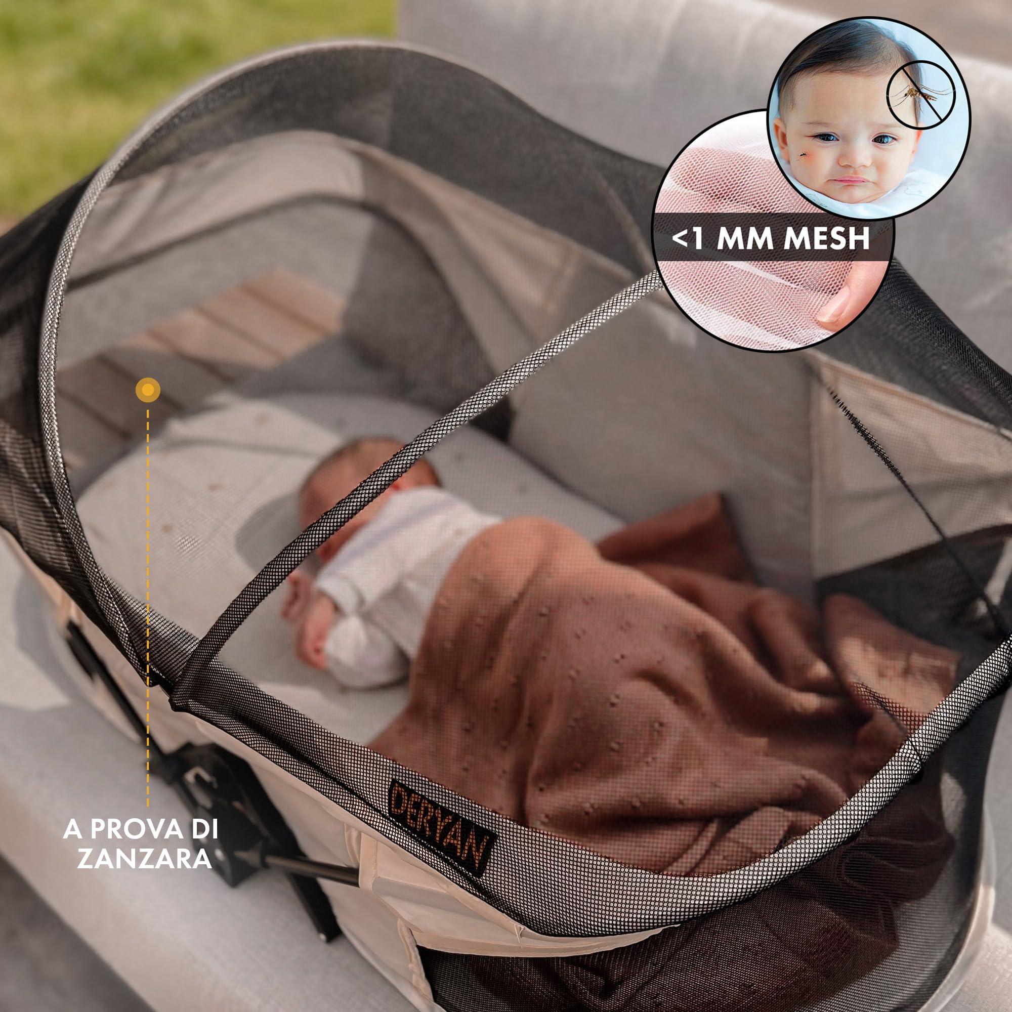 Deryan Infant Lettino da viaggio Pop Up Baby – dalla nascita fino a 1,5 anni – Leggero e compatto – Posizionato in 2 secondi – Lettino da viaggio per bambini – Con zanzariera e borsa da viaggio