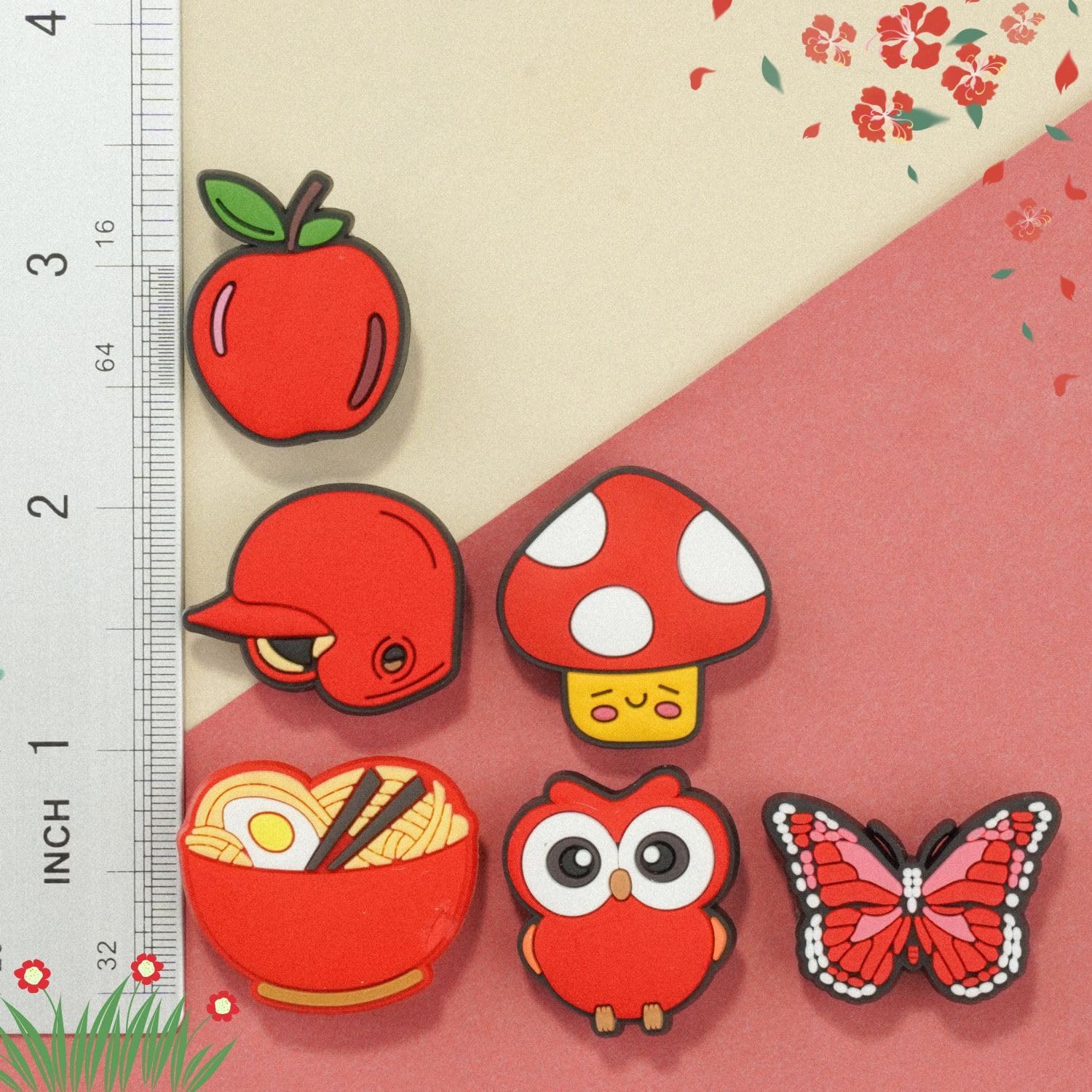 20PCS Red Theme Shoe Charms, Cute Colour Decoration Charms for Shoes, Wristbands, Bags Gifts for Birthday, Holiday, Party.