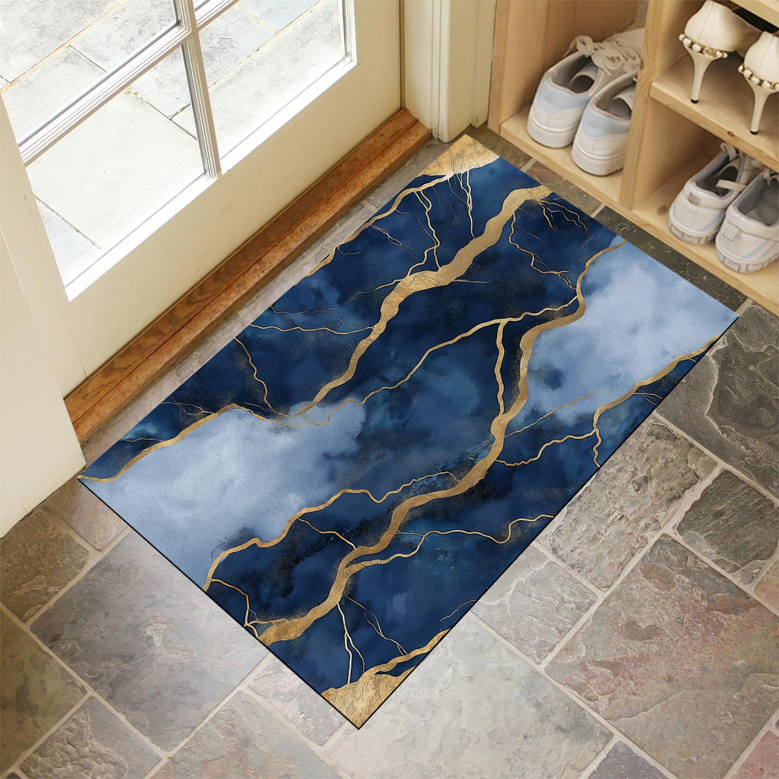 Paillasson extérieur imperméable lavable 60x90cm tapis bleu robuste