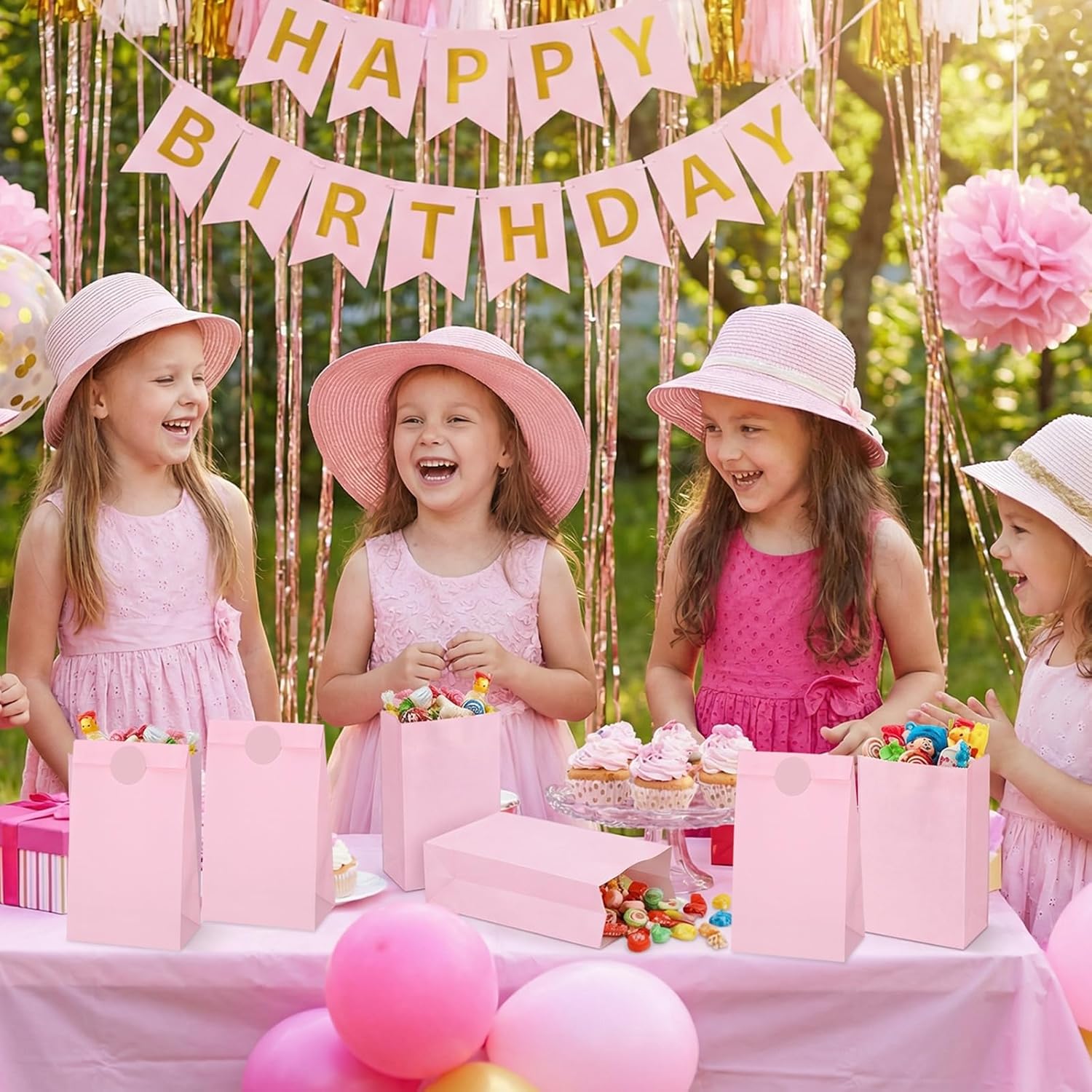 woric 36PCS Pink Paper Bags with Stickers, Small Pink Party Favor Bags for Valentine's Day Girls Birthday Self Stand Goodie Gift Bag for Kids Baby Shower Wedding - Image 5