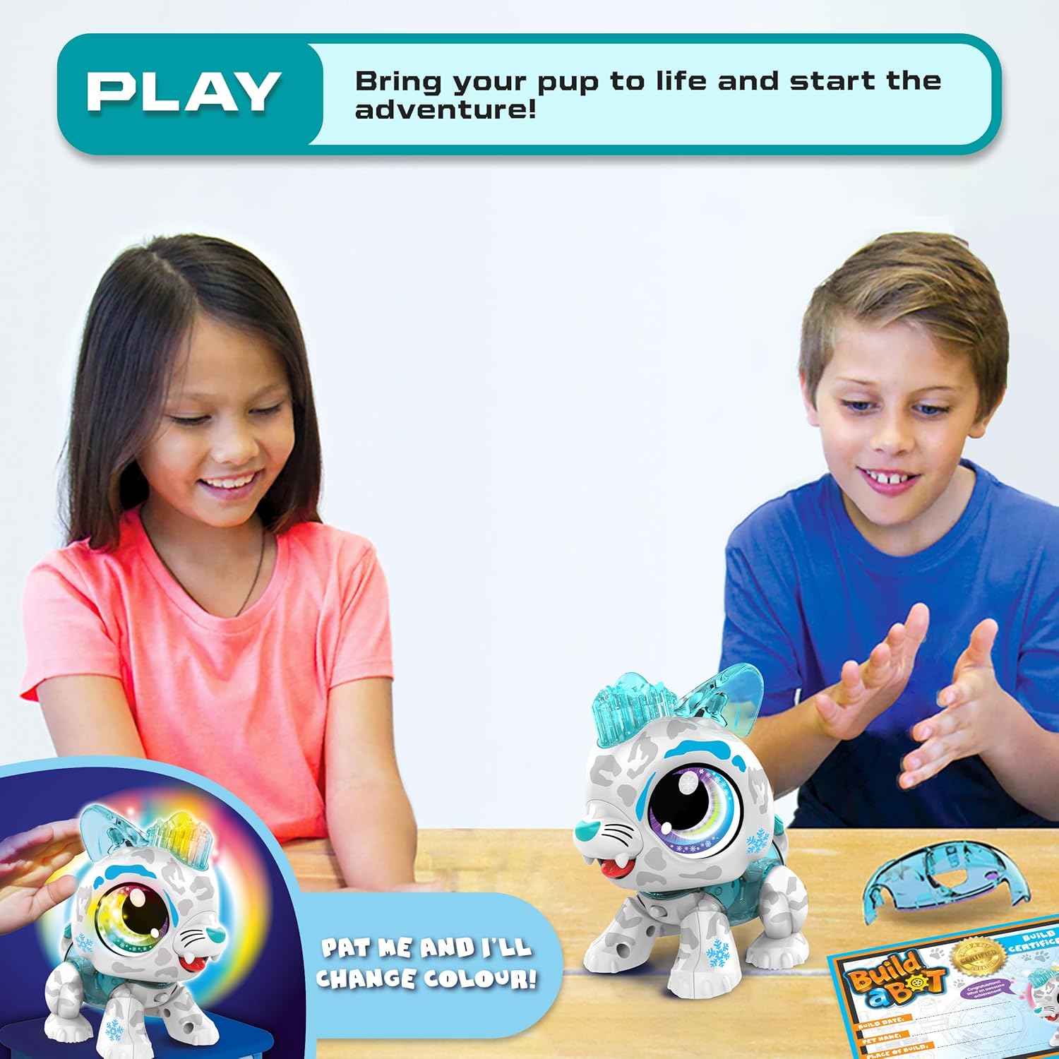 Goliath Build-a-Bot: Snow Leopard | Build Your Own Interactive Pet Snow Leopard | Easy Click 'n' Create System | 20+ Piece STEM Robot Kit for Kids | for Ages 4+