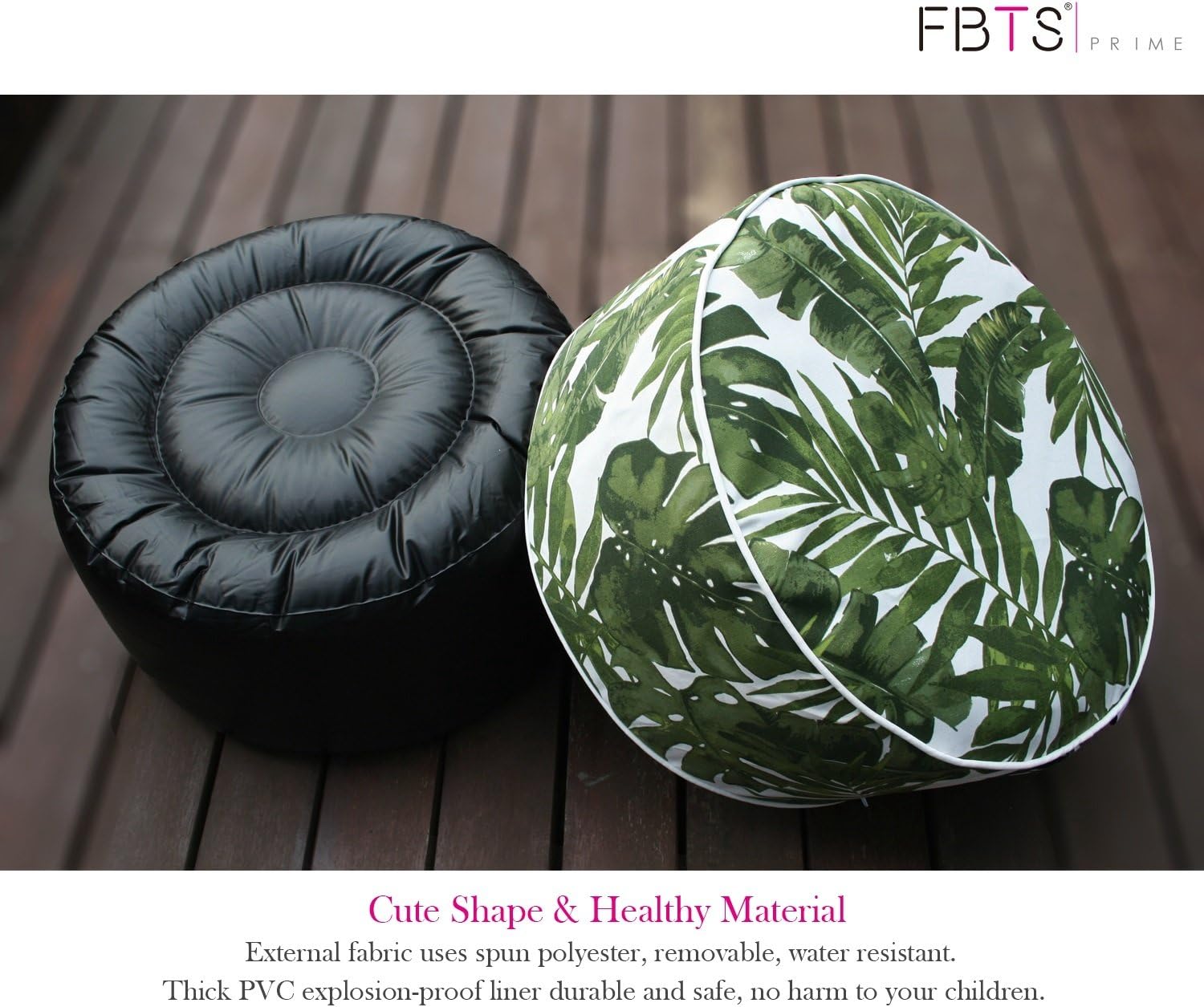 FBTS Prime Inflatable Footstool Ottoman Dark Green Leaf Round 21x9 Inch Patio Foot Stools and Ottomans Portable Footrest