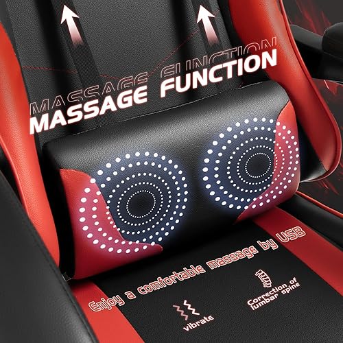 Miniatura 26 de Shahoo Silla de juegos con reposapiés y soporte lumbar de masaje, sillas ergonómicas para computadora giratorias de 360° y asiento ajustable