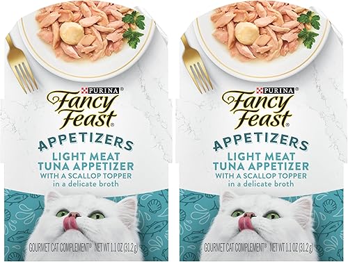 Miniatura 9 de Purina Fancy Feast - Complemento de comida húmeda para gatos sin granos que se puede lamer, aperitivo de atún con carne ligera y vieiras - (Paquete