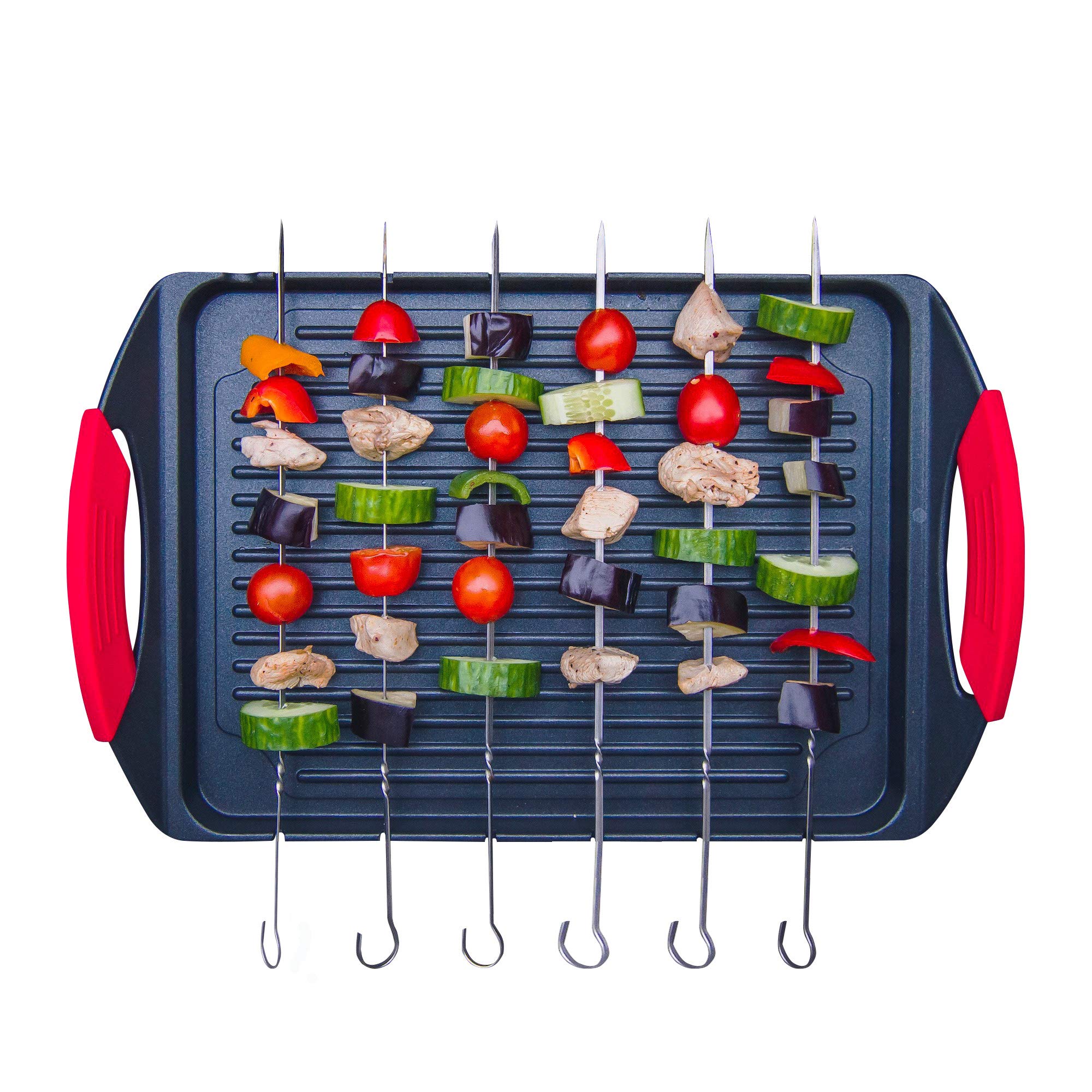 Griddle Me This Griddle Plate for Gas Hob Electric and Induction Hob - Griddle Pan & 6 Stainless Steel Skewers Grill Pan-Style Cooking from Jean Patrique