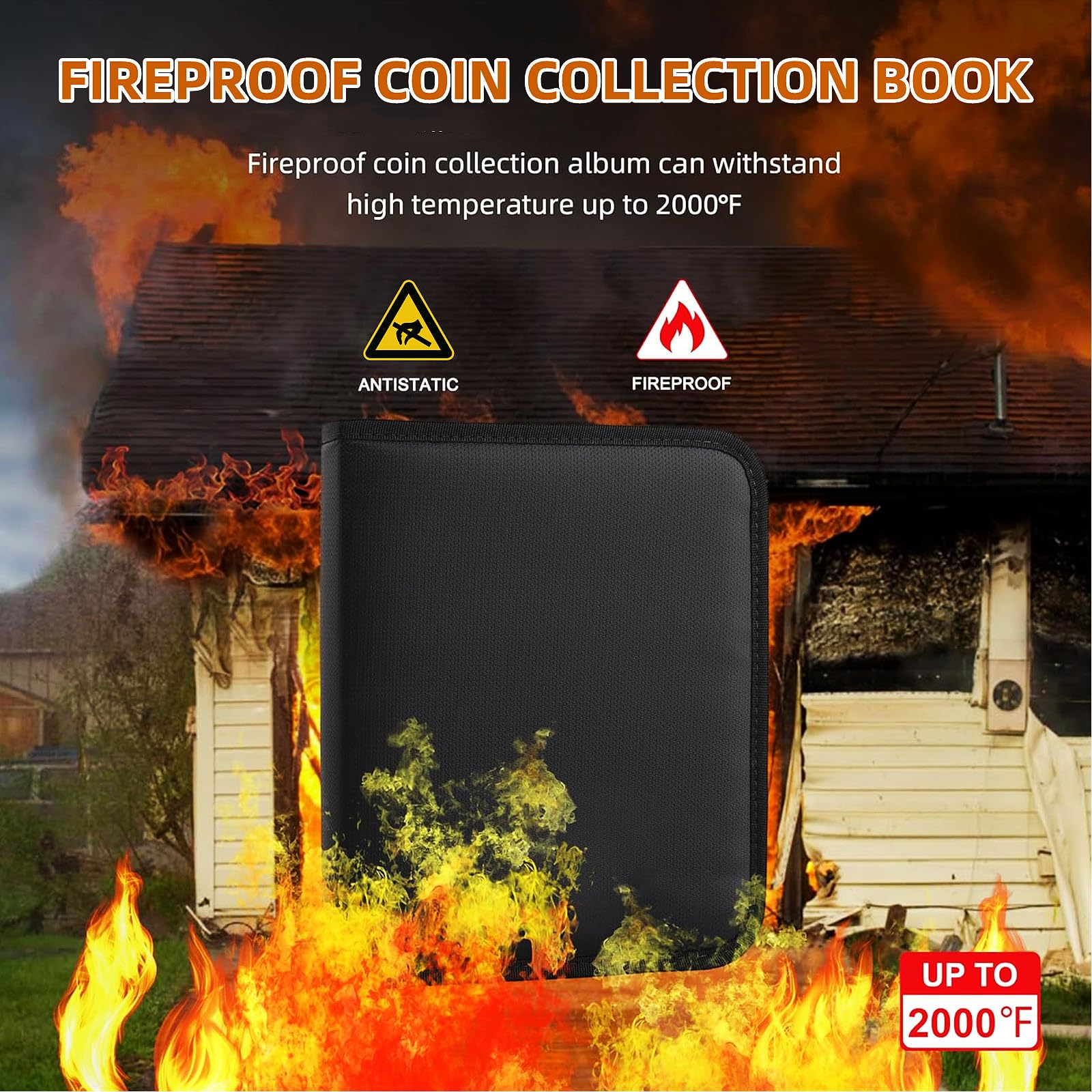 Ettonsun Fireproof Coin Collection Book Holders for Collectors 460 Pockets Coin Organizer Sleeves Coin Album & 36 Currency Sleeves Album Money Holder Coin Storage Case for Coin Collection Supplies - Image 2