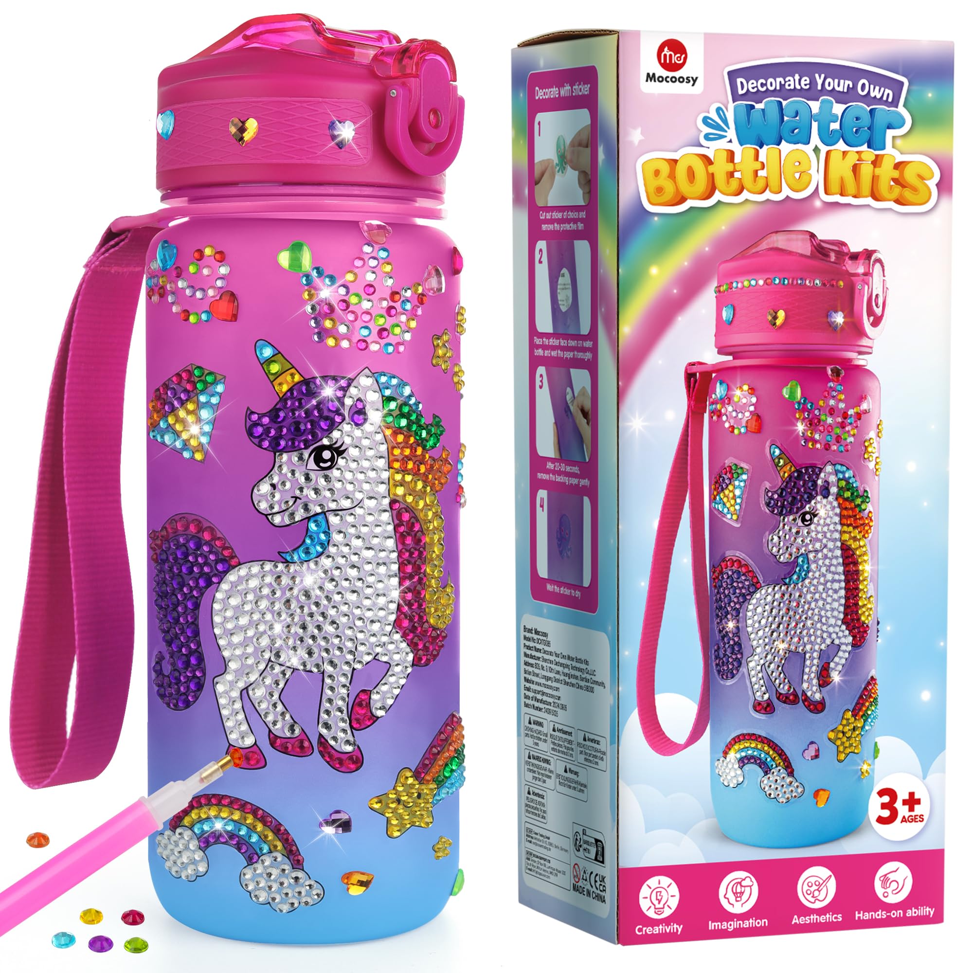 Mocoosy Decorate Your Own Water Bottle Kit for Girls, Art Crafts for Kids Ages 4-6-8-12, Unicorn & Mermaid Diamond Art Painting Toys Summer Craft Activity Birthday Gift Ideas for Girls 5-10 Years Old