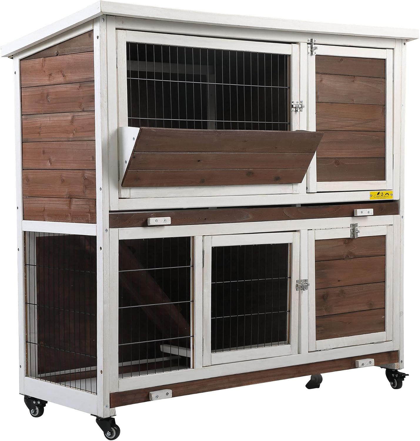 COZIWOW 2 Story Wooden Rabbit Hutch On Wheels for Indoor