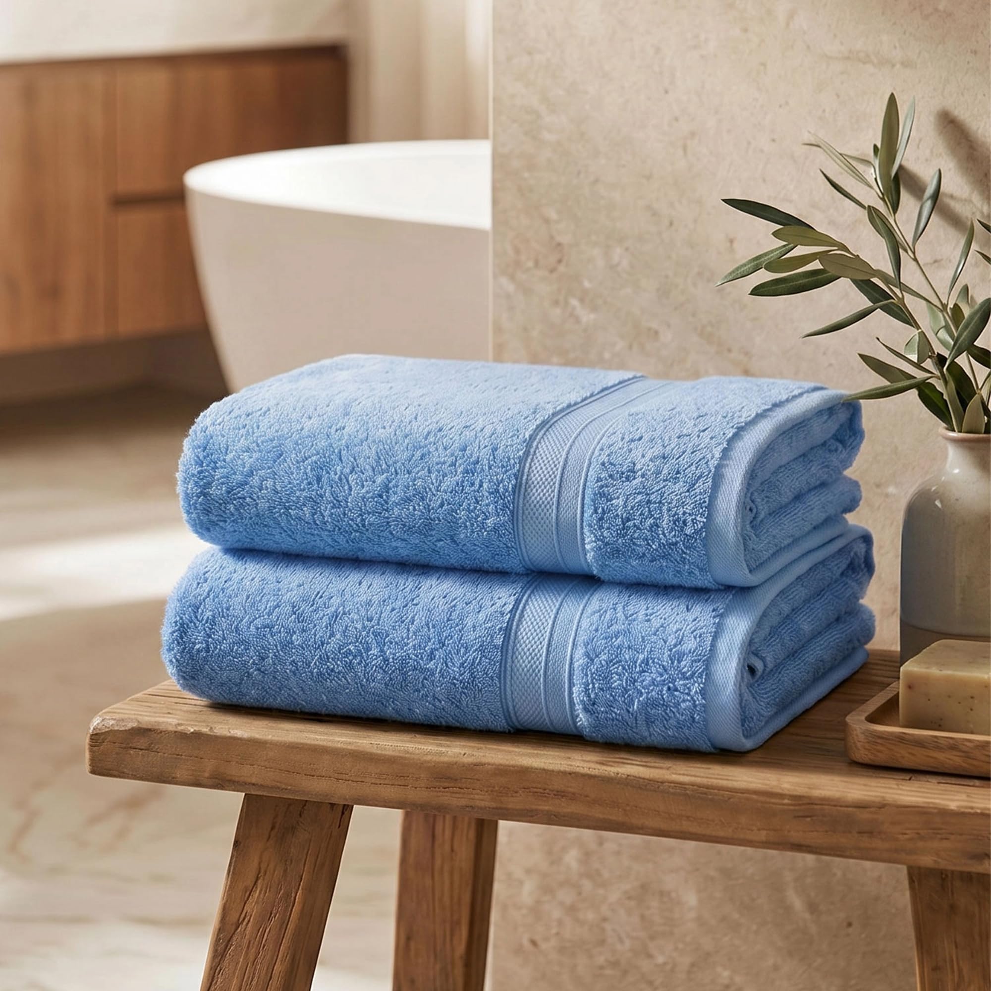 TRIDENT Soft Comfort Air Rich 100% Cotton Towels for Bath, 500 GSM Large Size Bathroom Towels for Men/Women, 2 Pc Bath Towel Set (69cm x 137cm), Allure