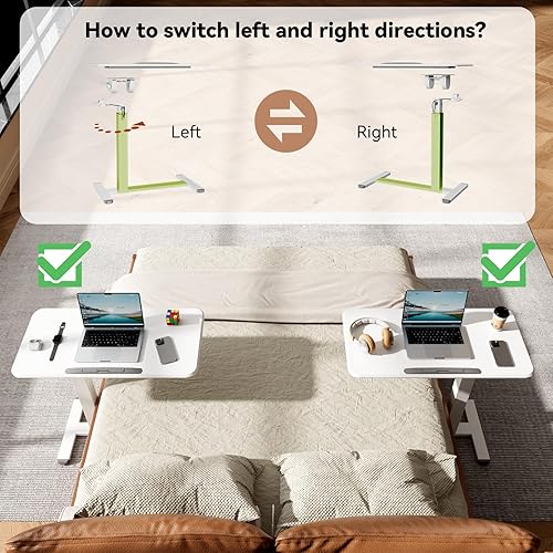 Miniatura 7 de Escritorio móvil de pie, escritorio de altura ajustable para laptop, mesa de noche inclinable de 90, escritorio portátil para computadora con