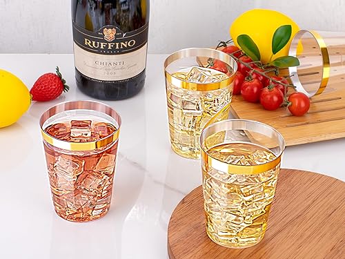 Miniatura 8 de 120 vasos de plástico dorados, vasos de plástico resistentes de 10 onzas, vasos de plástico transparente con borde dorado, vasos de plástico