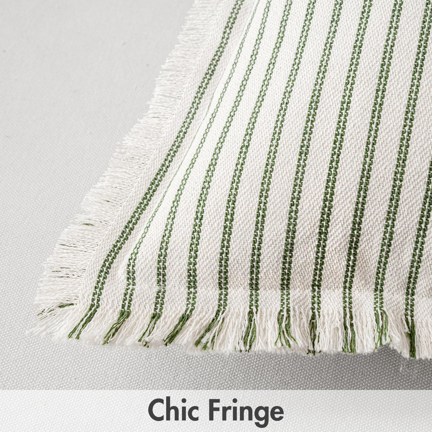 MIULEE Pack of 2 Olive Green Christmas Pillow Covers 18x18 Inch Striped Farmhouse Couch Spring Throw Pillow Covers with Fringe Chic Linen Decorative Cushion Covers for Sofa Living Room Bed Home Decor