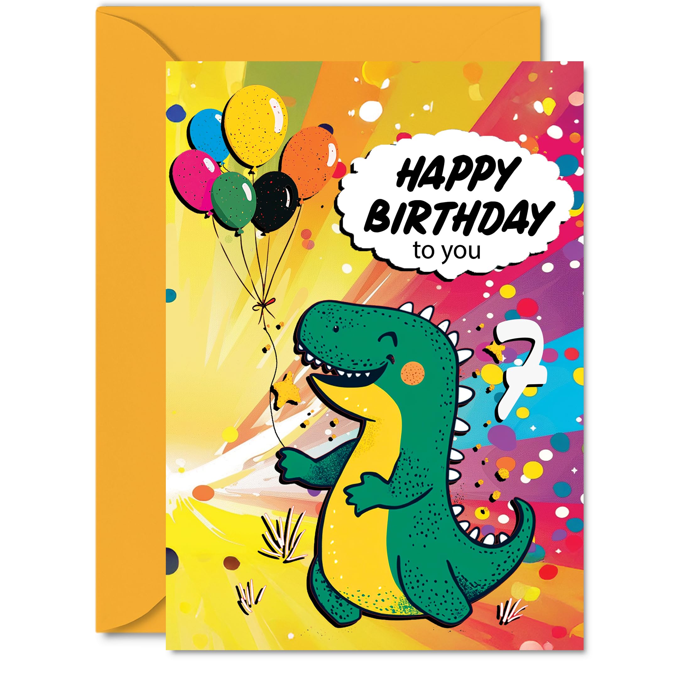 7th Birthday Card Boy - Roarsome Dinosaur Party - Dinosaur Birthday Card for 7 Year Old Boy, Age 7 Boys Cards, A5 Cute Greeting