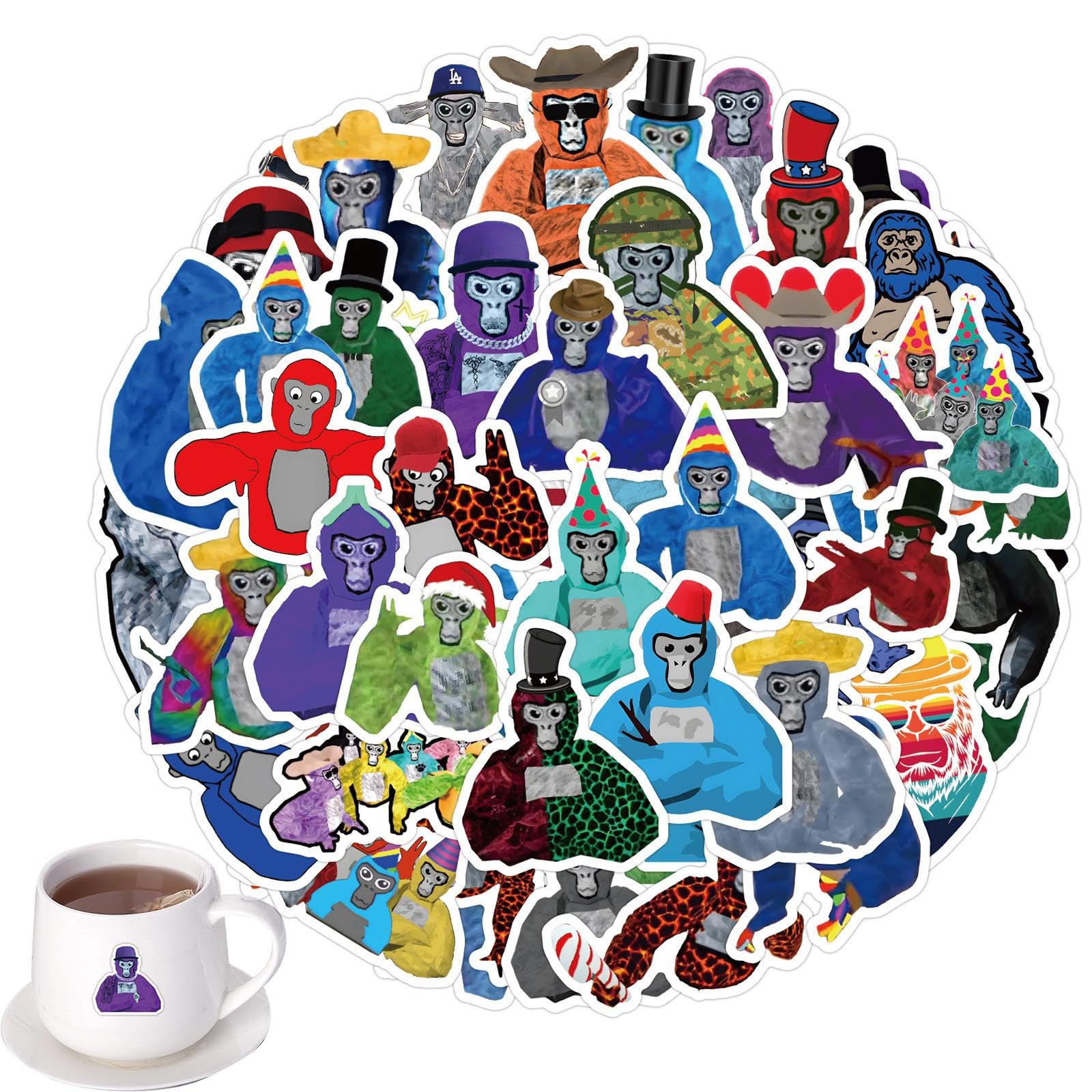 Vigcebit Gorilla Sticker 60 Animal Stickers Gorilla Label Sticker Decorations Gorilla Design Strong Adhesion Laptop Refrigerator Luggage Computer Skateboard