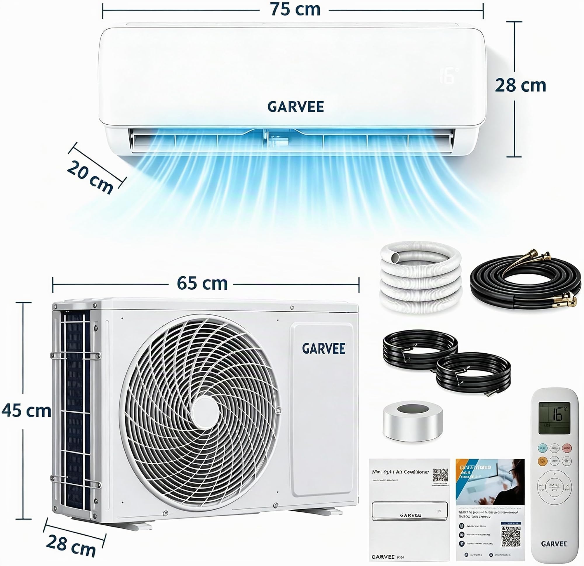 Fest installierte Split-Klimaanlage, 24kBTU,107m2,HKE,19dB, weiß