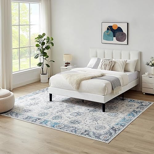 Floralux 3x5 Rug, Rugs for Bedroom, Washable Rug, Beige Non-Slip Area Rug, Non-Shedding Vintage Throw Rugs for Living Room, Kitchen, Office Carpet (3x5ft,Beige)