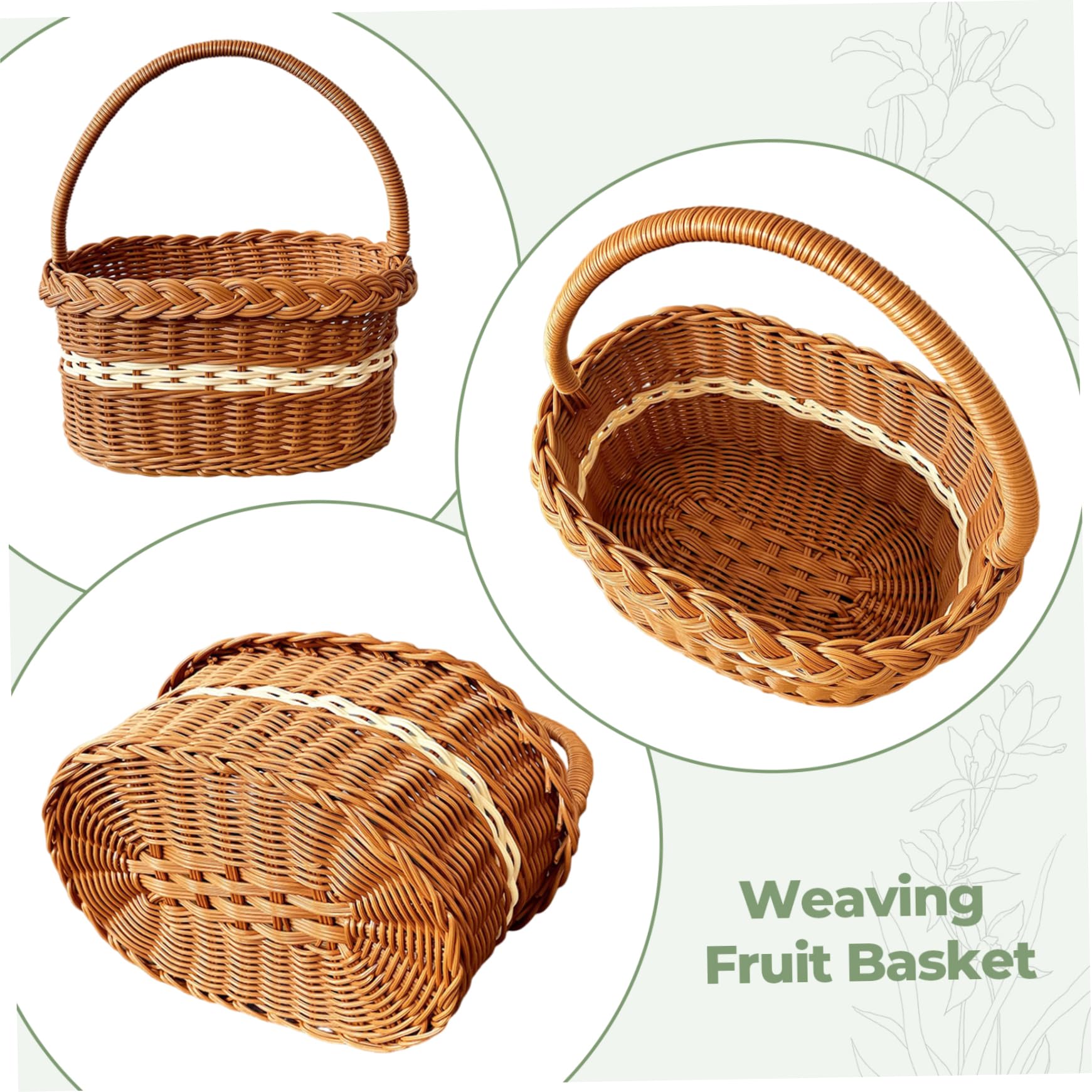 Cesto di vimini con manico, cestino in vimini con manico, grande, portatile, in rattan, picnic, con sciarpa, design vintage, cestino intrecciato per picnic, uova di Pasqua, fiori all'aperto