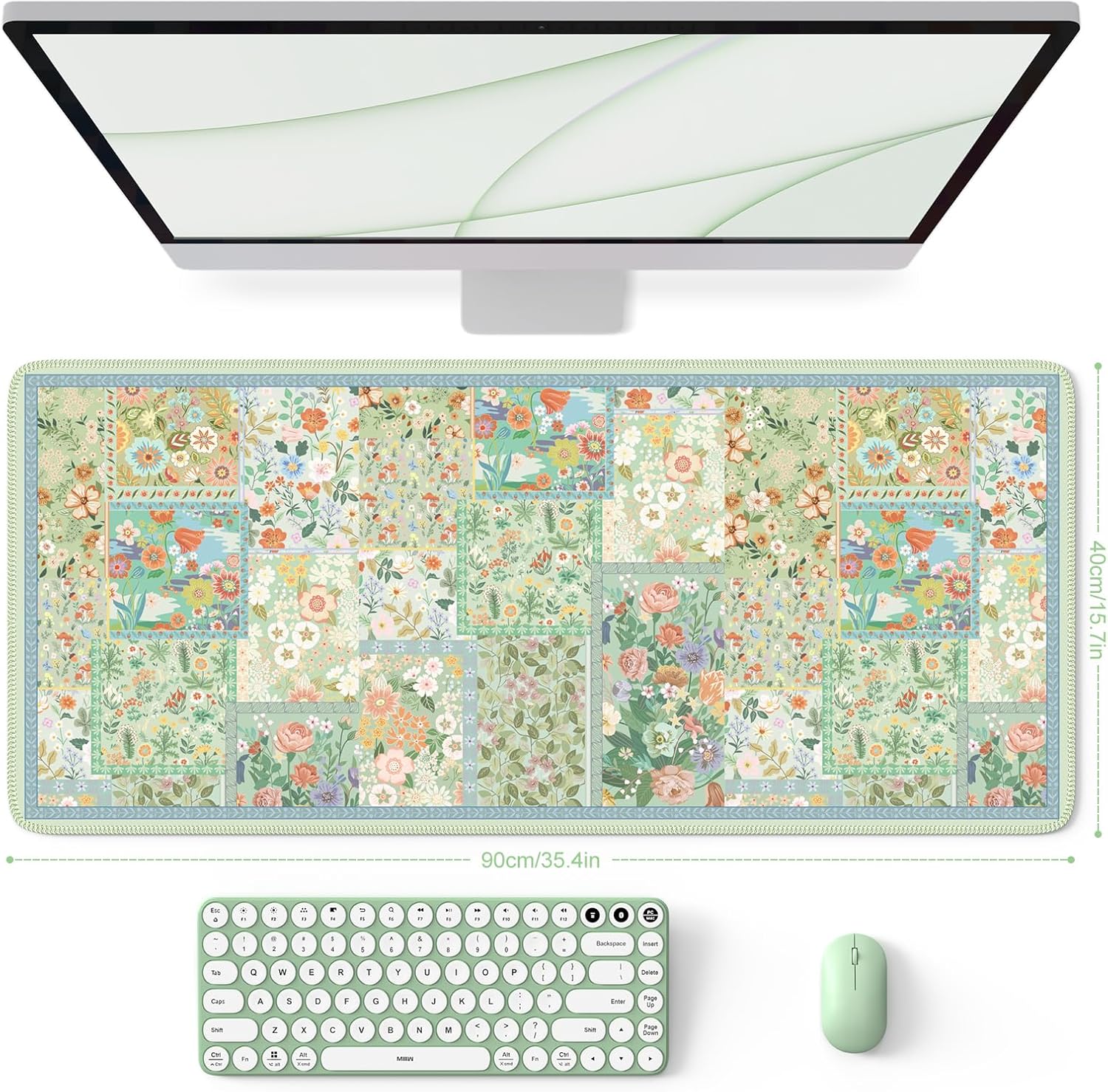 HAOCOO Green Desk Matt for Desktop, Desk Mat for Keyboard and Mouse, Non-Slip Desk Mouse Pad with Stitched Edges, Water-Resistant XL Mouse Pad for Women Office Decor - Image 2