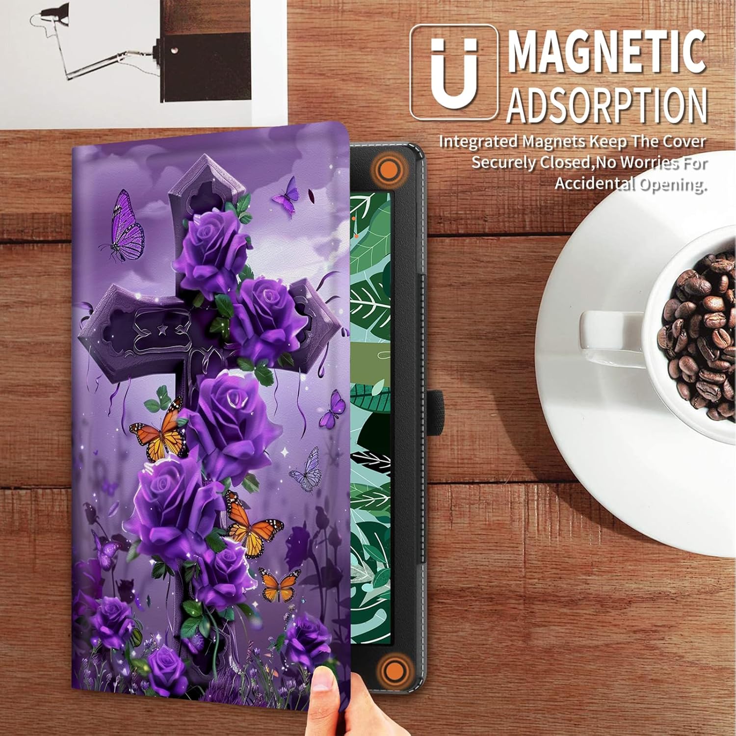 Case for iPad (A16) 11th Generation 11 Inch (2025), for iPad 10th Generation Case 10.9 Inch (2022) - Slim Shockproof Shell PU Leather Stand Cover w/Auto Sleep Wake-Cross with Purple Rose Butterflies
