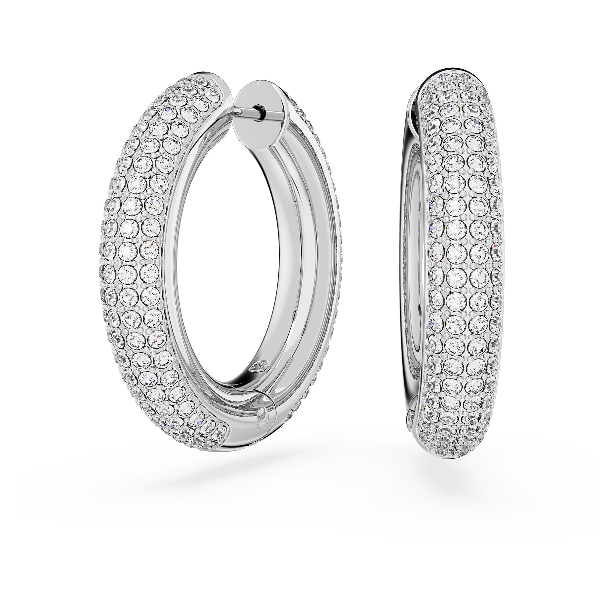 Swarovski Dextera hoop earrings, Pavé, White, Rhodium plated