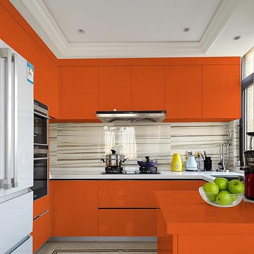 Miniatura 2 de WADILE Papel tapiz adhesivo brillante, resistente al agua, de color sólido, autoadhesivo, brillante, extraíble, para gabinetes (naranja, 15.7 x 78.7