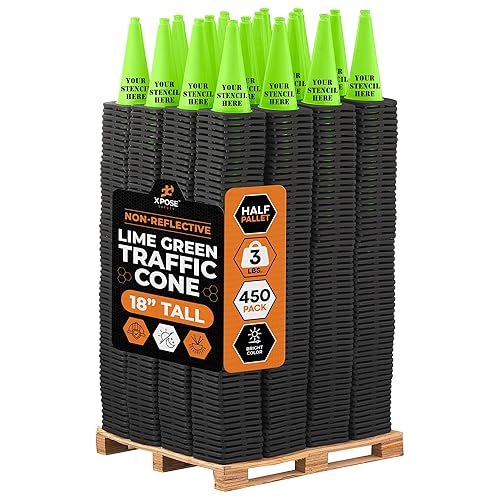 Miniatura 38 de Xpose Safety Cono de tráfico verde lima de 28 pulgadas, paquete de 4, cono de seguridad de PVC de alta calidad para estacionamiento, precaución