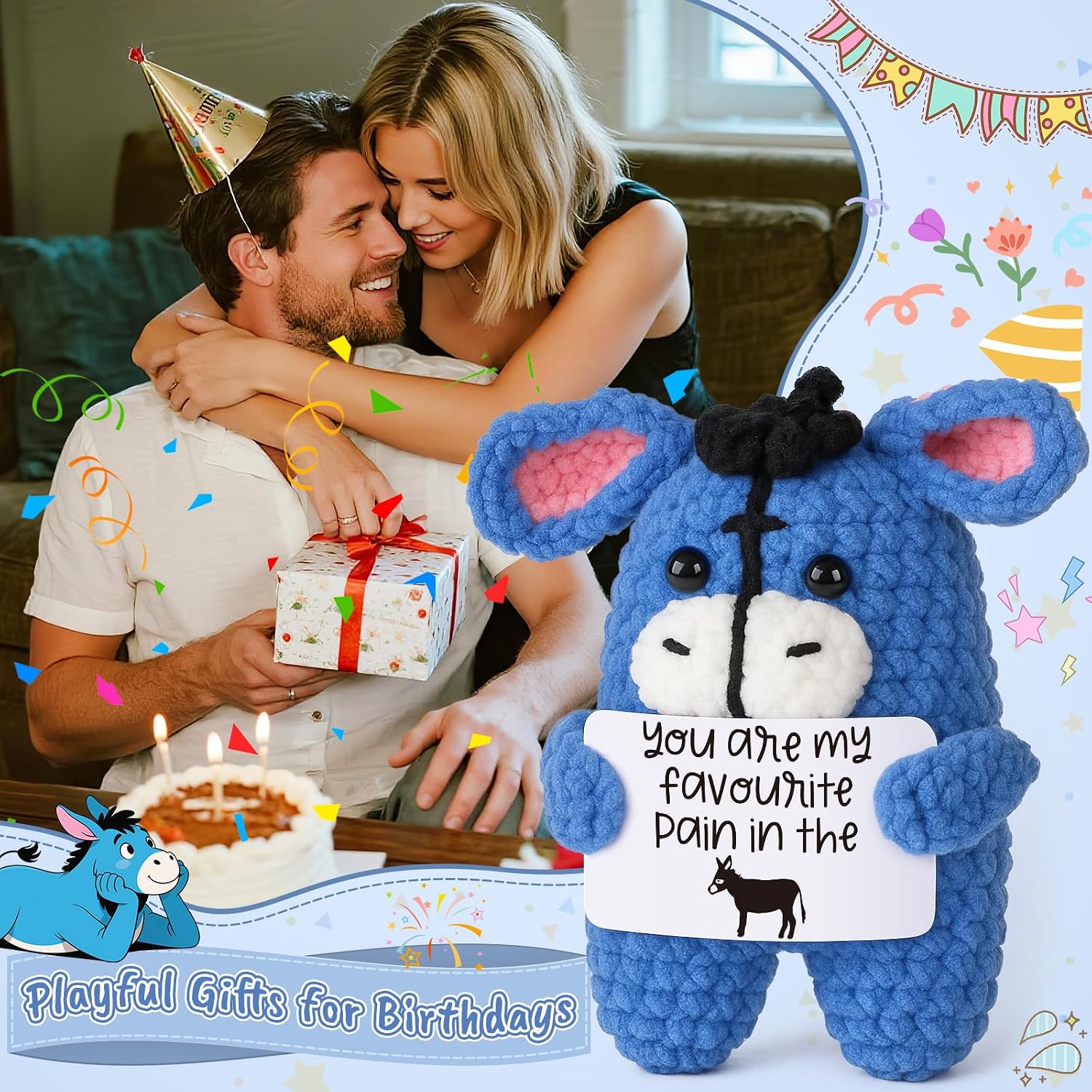 Fathers Day Love Gifts for Husband from Wife Anniversary Men Gifts for Boyfriend Him Her Girlfriend, Funny Handmade Crochet Donkey Anniversary Birthday Gift for Men Women Romantic Gift for Couples