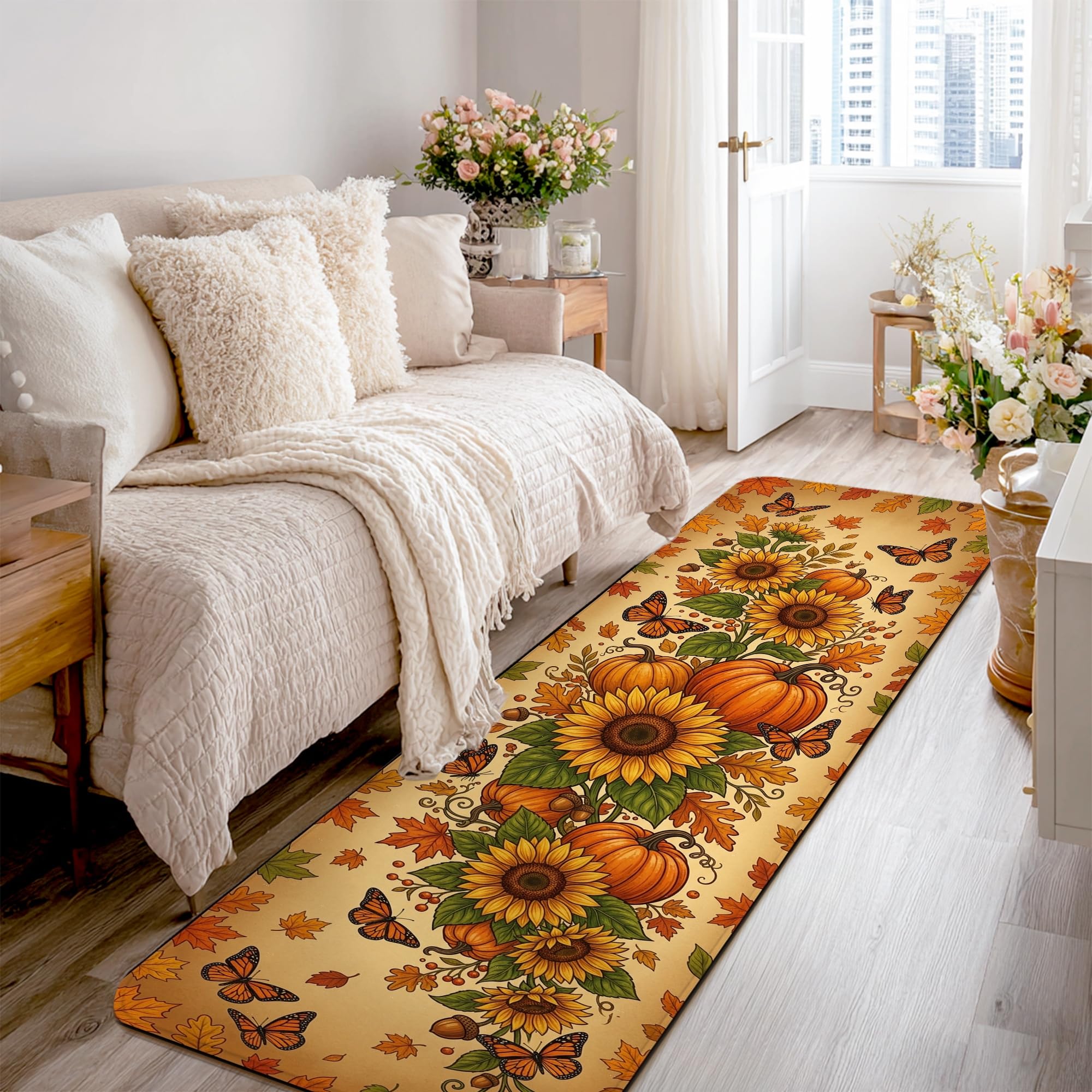 Alfombra de pasillo de girasol lavable para suelos fríos de la cocina