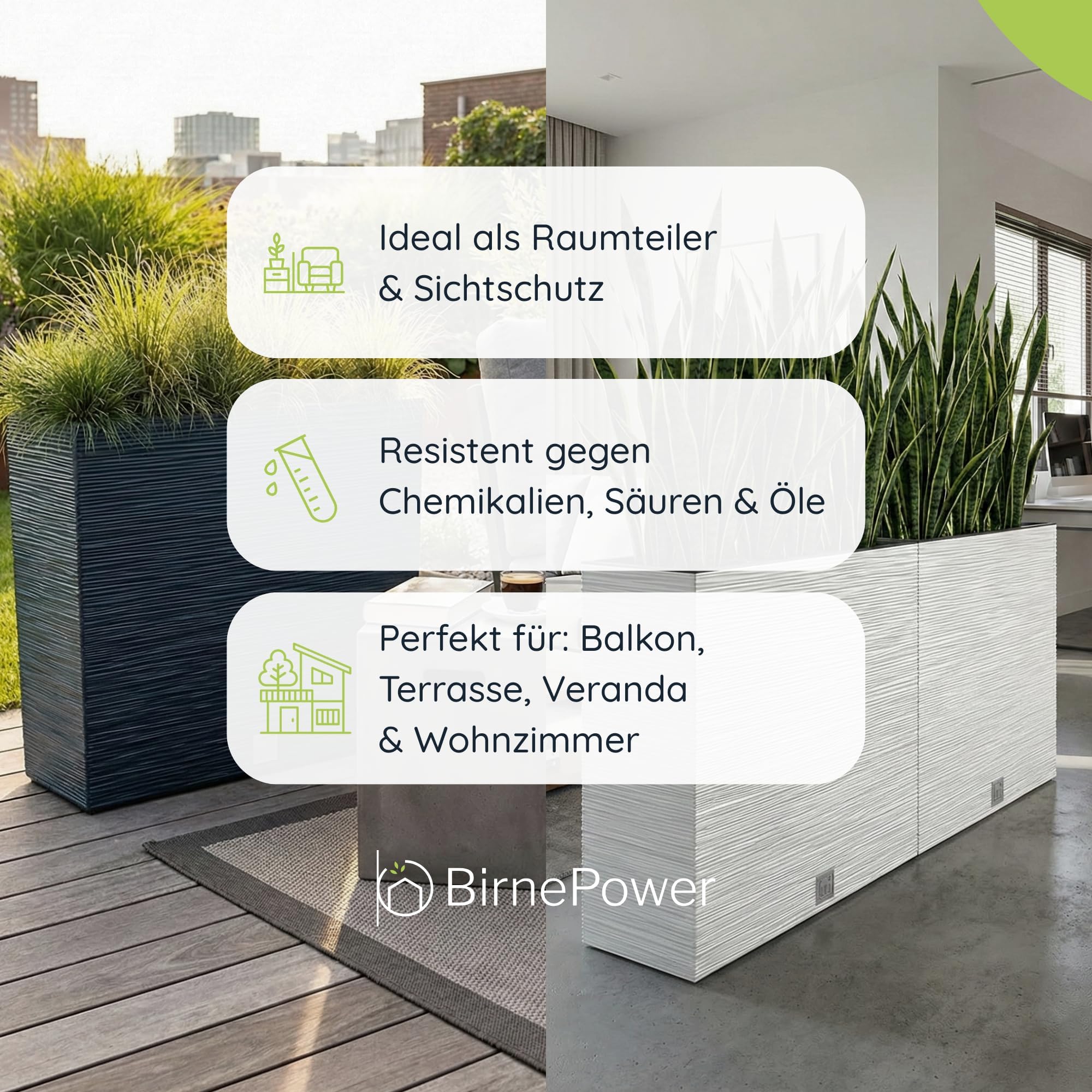 BirnePower Blumenkasten Blumentopf Balkonkasten Pflanzkasten Blumenkübel Beton Optik Pflanzgefäß Tower 77cm x 69cm mit Pflanzeinsatz (Anthrazit Beton)