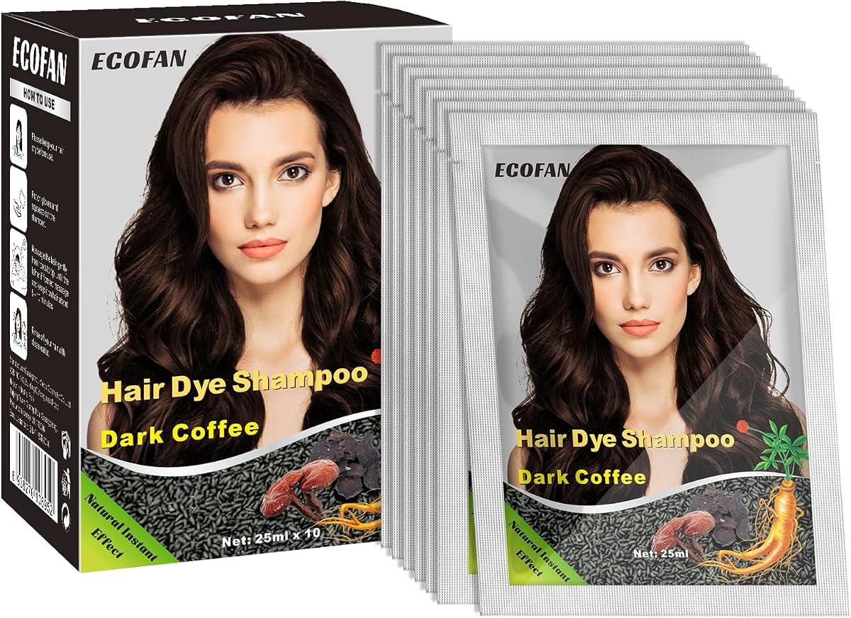 10 PCS Semi-Permanent Hair Color Shampoo - 3 in 1 Instant Hair Dye for Men & Women, Herbal Ingredients for 100% Grey Coverage (Dark Coffee/Dark Brown) | Simple to Use, Semi-Permanent Brown Hair Dye, Easy to Use, Long Lasting 30 Days Vibrant Color for All Hair Types