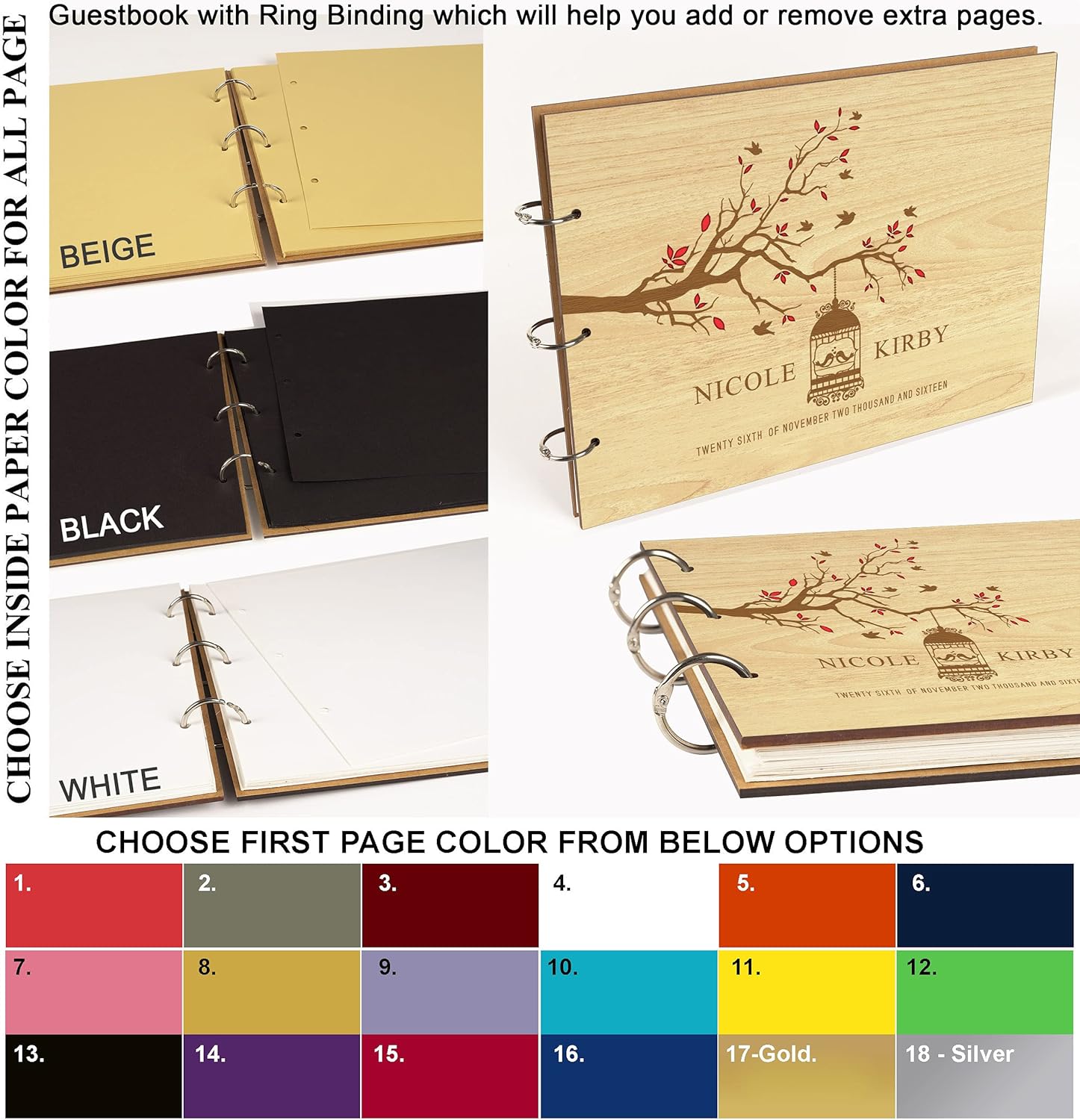 Darling Souvenir Personalized Engraved Laser Cut Wedding Guest Book Wooden Cover Sign-in Book Registry Guestbook Scrapbook-R3