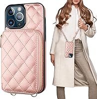 Vista 13 de Bocasal Funda tipo cartera cruzada para iPhone 13 Pro Max, bloqueo RFID de cuero PU con cremallera, bolso cartera con tapa plegable, funda tipo