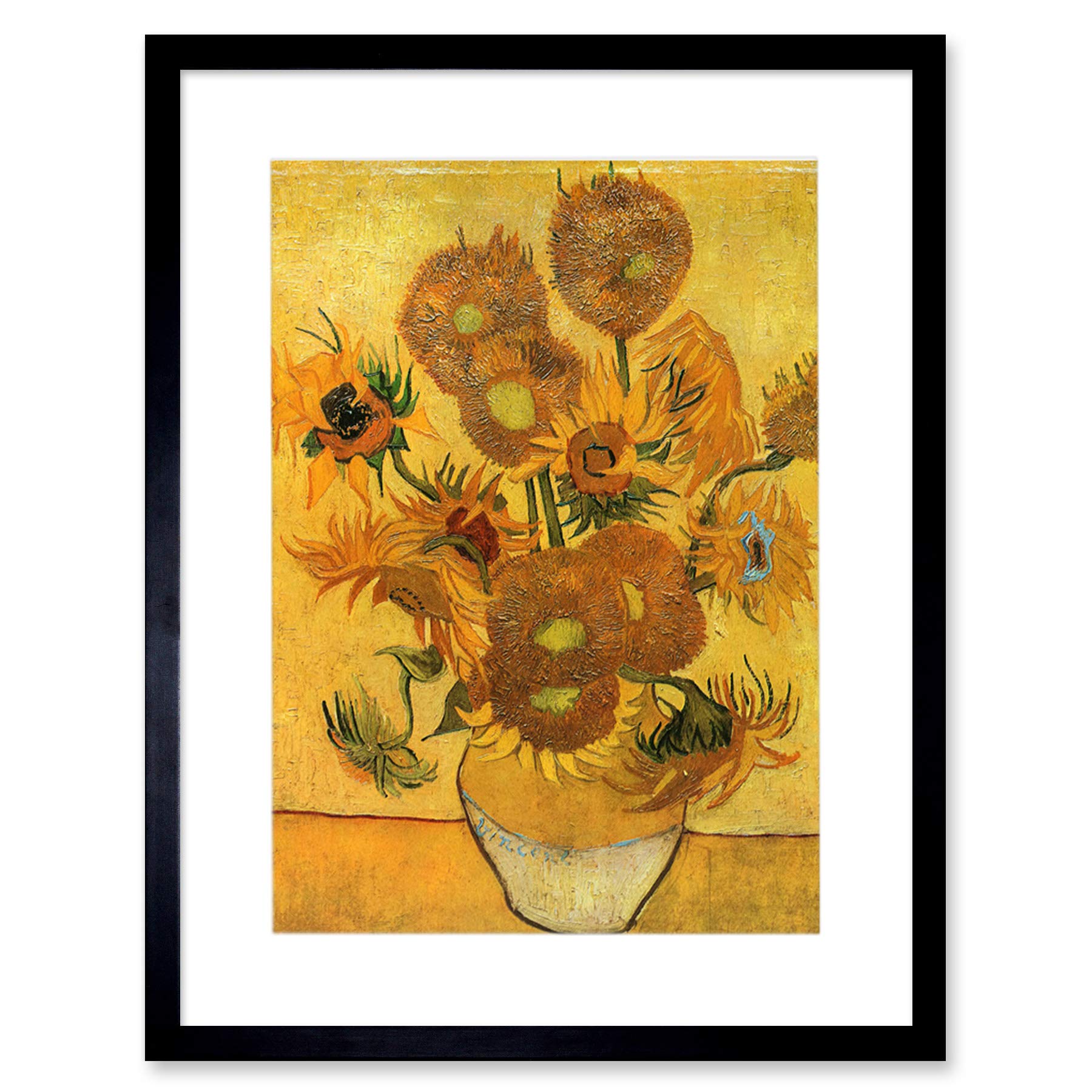 Wee Blue Coo Van Gogh Still Life Fifteen Sunflowers Vase Artwork Framed Wall Art Print 12X16 Inch