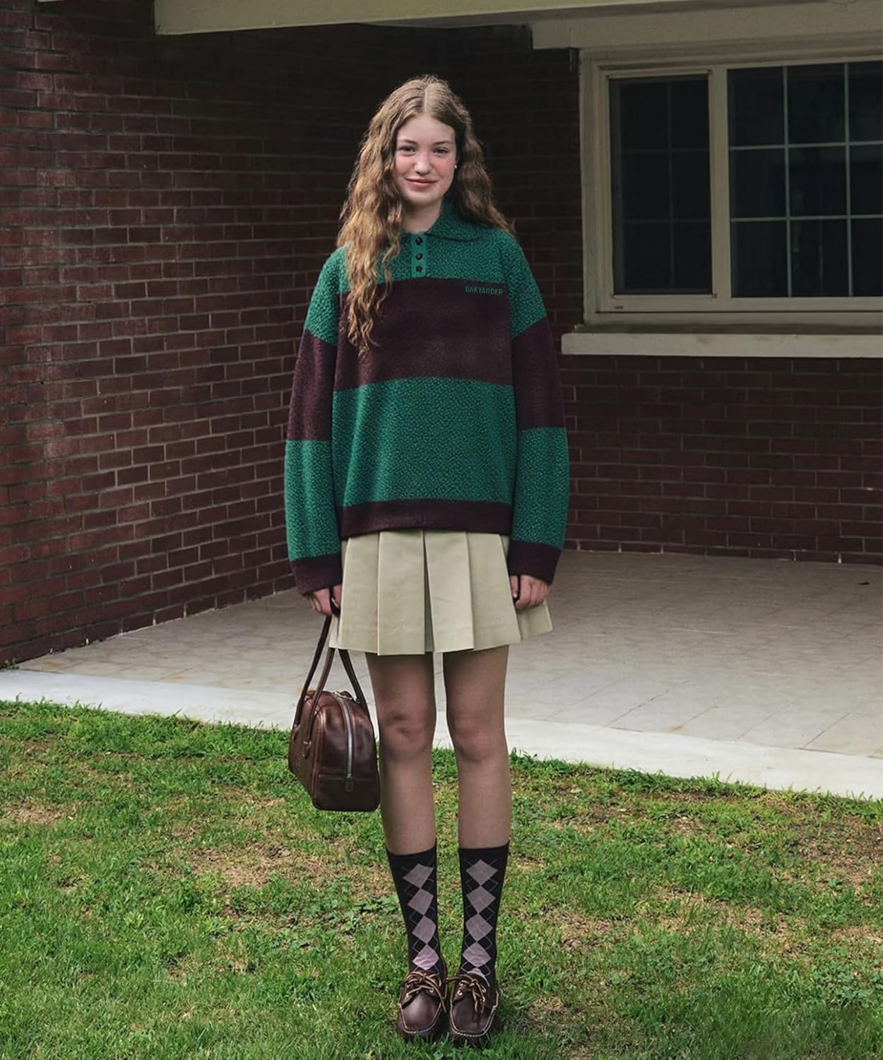 Bakyarder Fuzzy Colorblock Vintage Polo Sweater Unisex Loose Fit Long Sleeve Knit Pullover - Image 3