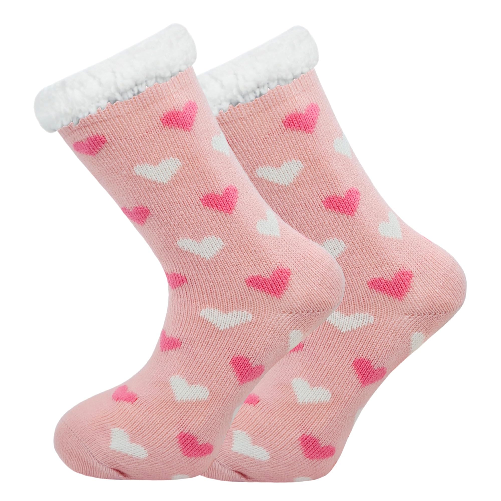 Sock-Tec Women's Baby Pink Thermal Socks 4.8 Tog Sherpa Fleece Lining Lounge Slipper Gripper Bed Socks Uk One Size 4-8 (Baby Pink)