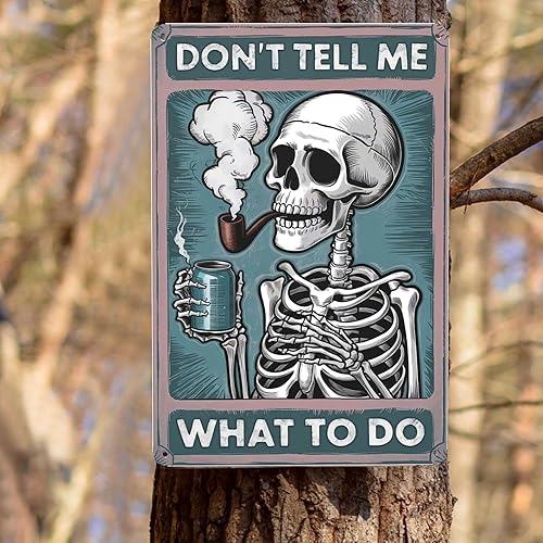 Miniatura 8 de Letrero de metal con diseño de esqueleto de fumar rebelde de 8 x 12 pulgadas con texto en inglés "Don't Tell Me What To Do", decoración gótica