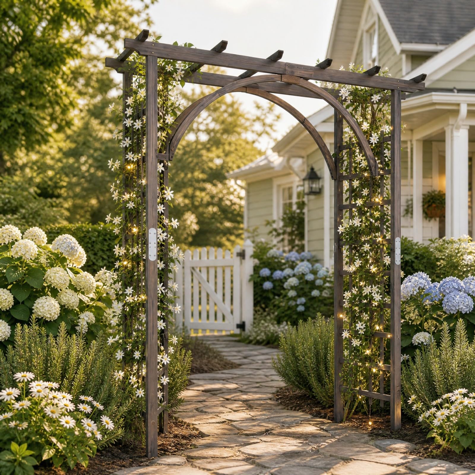 GYMAX Arche de Jardin en Bois pour Roses, Support pour Plantes Grimpantes | Arceau Décorative Extérieure à Sommet Plat, Structure Renforcée, pour Mariage Fête Pelouse et Arrière-Cour, 160x60x216cm