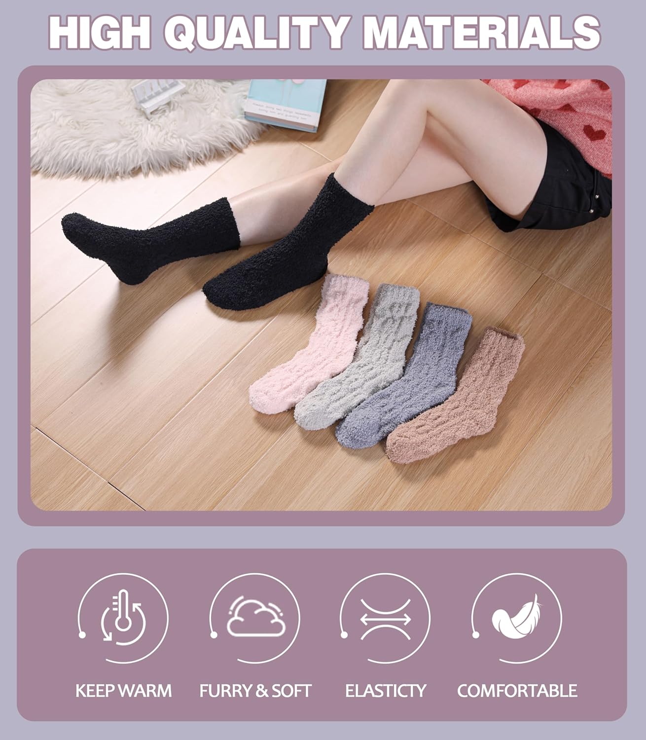 LANLEO Fuzzy Socks for Women Soft Cozy Fluffy Slipper Winter Warm Microfiber Plush Sleeping Socks - Image 6