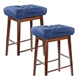 LYLNBYWK Rectangular Stool Cushion Set of 2, Soft Saddle Stool Cushions with Ties, Nonslip and Washable, Dark Blue, 18 x 10.5 x 4 Inch